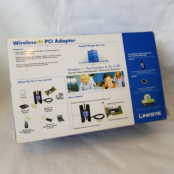 LINKSYS CISCO WIRELESS-N PCI ADAPTER MODEL WMP300N RANGE MARK 4X/SPEED MARK 12X - Picture 2 of 5